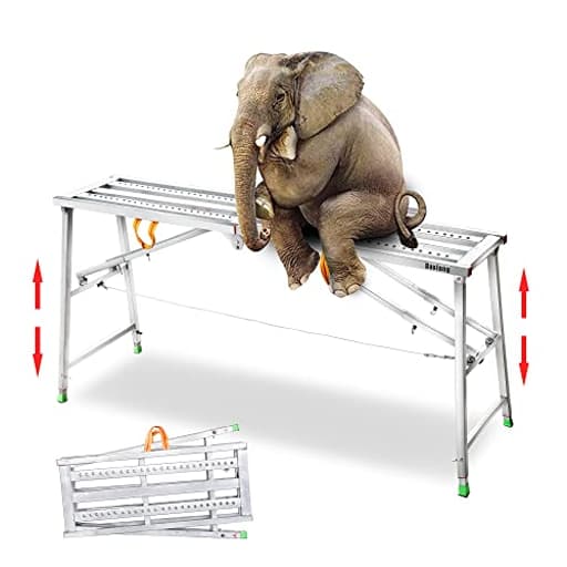 Portable Scaffolding Platform 55(L) x15(W) x27-43(H)'' Work Platform Adjustable Height Steel 600 LBS Load Capacity Folding Step Ladder Drywall Painting Stool