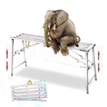 Portable Scaffolding Platform 55(L) x15(W) x27-43(H)'' Work Platform Adjustable Height Steel 600 LBS Load Capacity Folding Step Ladder Drywall Painting Stool