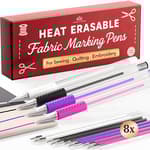 Heat Erasable Fabric Marking Pens for Sewing - 4 Pens + 8 Refills - Sewing Supplies Quilting Supplies Sewing Accessories Embroidery Supplies Pen Tailors Chalk Fabric Chalk Alternative