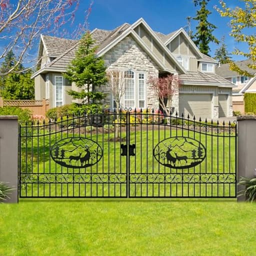 Outdoor Dual Swing Gate Driveway Security Gates Anti-Rust Outdoor Iron Gate Weatherproof Gate Kit for Yard Patio Manor