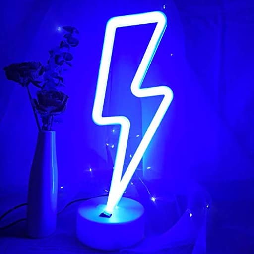 Lightning Bolt Neon Signs Lightning Neon Sign with Base for Bedroom LED Lighting for Room Decor for Teen Girls Gifts for Teenager Boys USB/Battery Cool Gaming Light with Holder