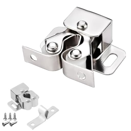 6 Pack Cabinet Latch - Double Roller Catch Hardware for Cupboard Closet Kitchen Cabinet Door Latches and RV Cabinet, Silver