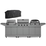 Anaheim 4-Burner Gas Grill with Two Prep Carts, Pellet Smoker, and Pizza Oven with Cover - Outdoor Cooking Bundle, Quick Assembly, Grill for Outdoor Cooking, Kitchen Island for BBQ