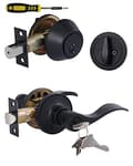 Keyed Alike Front Door Lever Lockset with Single Cylinder Deadbolt Combination Set, All Keyed Same Exterior Door Handle with Lock and Deadbolt, Matte Finished