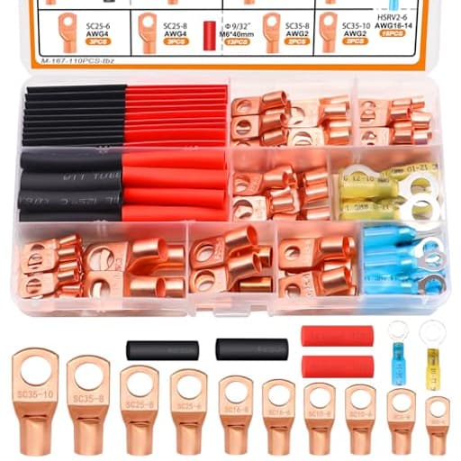 110PCS Copper Wire Lugs AWG 2 4 6 8 10 12 14 16 Gauge Battery Terminal Connectors Battery Cable Ends Connectors Copper Ring Terminal Kit with Heat Shrink M-167-110PCS-tbz
