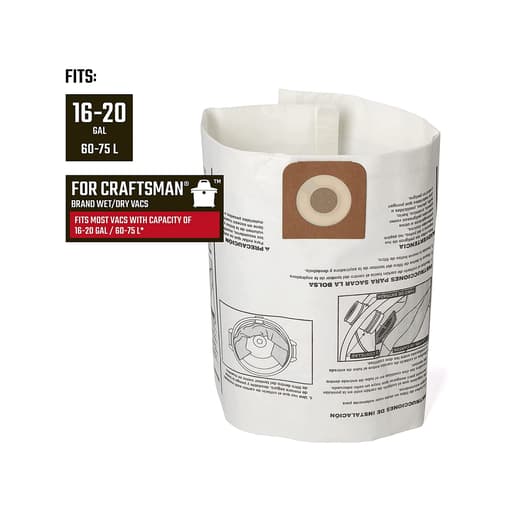 General Purpose Wet/Dry Vac Dust Collection Bags for 16 and 20 Gal. Wet/Dry Vacs