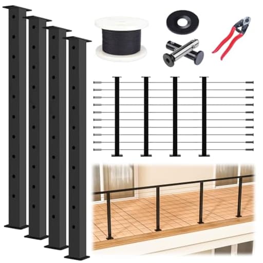 15-20FT Modular Black Cable Railing Kit 36 Inch 4 Level Post Kit Complete Set Cable Railing System for Decks Length Adjustable Easy DIY with Paper User Guide (No Handrail) RWS2 BH4S