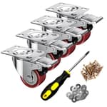 2 Inch Caster Wheels, Casters Set of 4, ASHGOOB Red Polyurethane (PU) Casters with Brake Heavy Duty, Industrial Locking Swivel Top Plate Castor Wheels for Workbench/Furniture/Cart