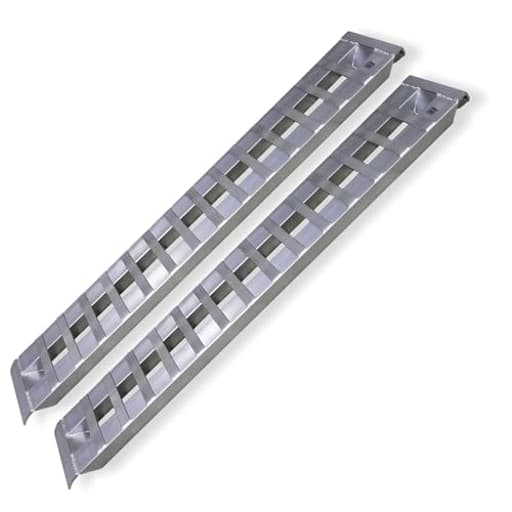 Heavy Duty Aluminum Loading Ramps - Set of 2, 8 Feet Long x 15 Inches Wide, 10000 lbs Capacity, Hybrid Hook and Plate Ends, Serrated Cross Rungs for Maximum Traction