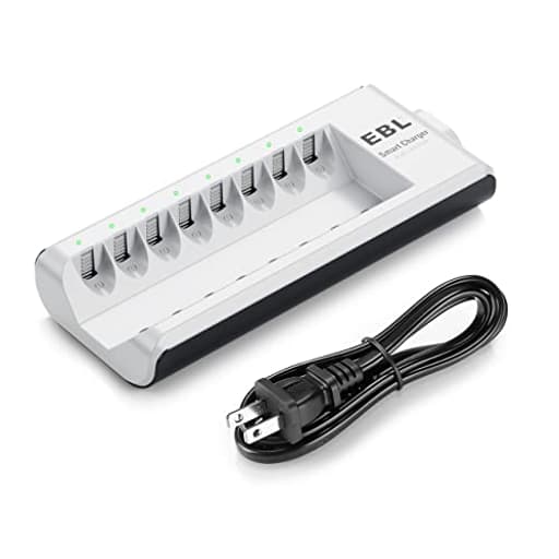 AA AAA Battery Charger, 8-Bay Individual Charger for NiMH NiCD Rechargeable Batteries with AC Plug Fast Charging