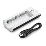 AA AAA Battery Charger, 8-Bay Individual Charger for NiMH NiCD Rechargeable Batteries with AC Plug Fast Charging
