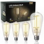 Edison Light Bulbs 60W Equivalent, Dimmable Vintage LED Light Bulbs, E26 Medium Base, Warm White 2700K, ST58, 8W, 800LM, 80+ CRI, Antique Decorative LED Filament, Clear Glass, 4 Pack