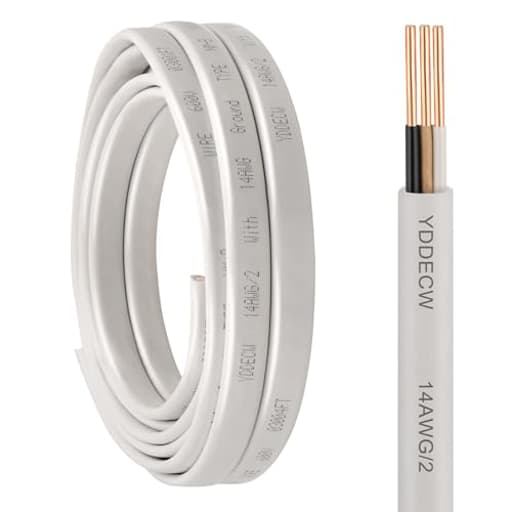 14/2 NM-B Wire with Ground - 10FT 14 Gauge Non-Metallic Sheathed Cable Pure Copper 14 AWG 2 Conductor Residential Indoor Wire for Outlets, Switches and Other Loads etc.