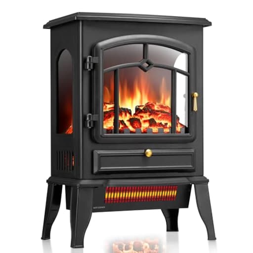 Electric Fireplace Stove, 5100 BTU Quick Heating Electric Fireplace Heater with Adjustable Flame Brightness, 1000W/1500W Thermostat, for Living Room, Bedroom