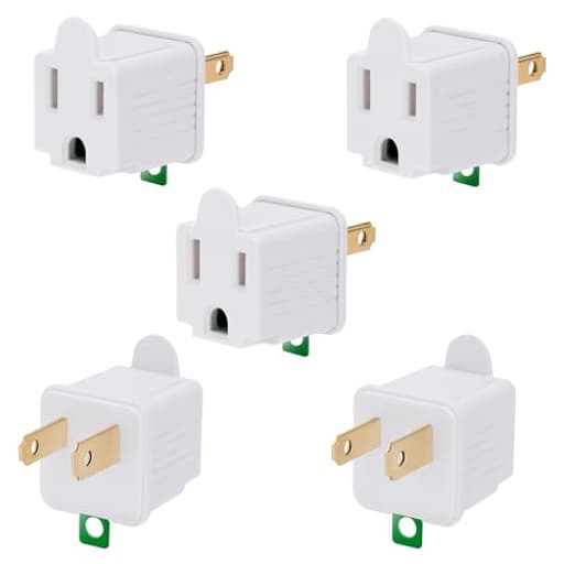 3-Prong to 2-Prong Outlet Adapter 5 Pack - Portable & Polarized 3 Pin to 2 Pin Grounding Converter Socket, Wall Outlet Plug Connector for Electrical, Household, Industrial, ETL Listed, White, 125V/15A