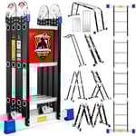 Step Ladder, Bryner 12Ft Multi-Purpose Aluminium Folding Extension Ladders, 7 in 1 Folding Adjustable Telescoping Step Ladder 330lbs