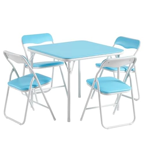 Folding Activity Table and Chairs 5 Pcs, Portable, with Ultra Soft Padded Cushion, 5 Piece Set, Baby Blue