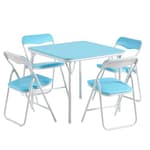 Folding Activity Table and Chairs 5 Pcs, Portable, with Ultra Soft Padded Cushion, 5 Piece Set, Baby Blue