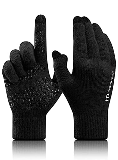 Men Gloves Winter, Womens Touchscreen Glove Texting Phone Unisex - Driving Running Work - Anti-slip Grip - Elastic Cuff - Soft Knit Material - Winter Warm Glove for Cold Hands - Black - XL