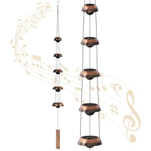 Copper Wind Chimes for Outside Clearance, 36'' Temple Windchimes Outdoors w/5 Bells, Memorial Wind Chime Gifts for Mom Grandma Mother Women, Feng Shui Wind Bell for Home Garden Zen Decor