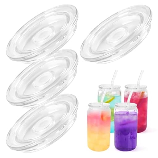 4 Pack Acrylic Lids Fit for 16 oz Glass Cups with Straws, Replacement Lid for Drinking Beer Glasses with Bamboo Lids Iced Coffee Cups Cute Tumbler Cup