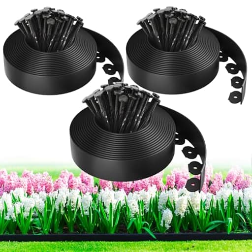 100ft,1.5in Tall Landscape Edging Kit with 150 Spikes, No-Dig Flexible Plastic Edge Border for Landscaping, Lawn, Garden, Flower Beds, Yard, Paver, Playground, Fence, Pathway, Black,3pack, 33ft Each