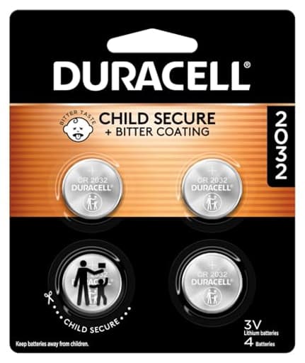 2032 Lithium Battery. 4 Count Pack. Child Safety Features. Compatible with Apple AirTag, Key Fob, and other devices. CR2032 3V Cell. 2032 Battery, Lithium Coin