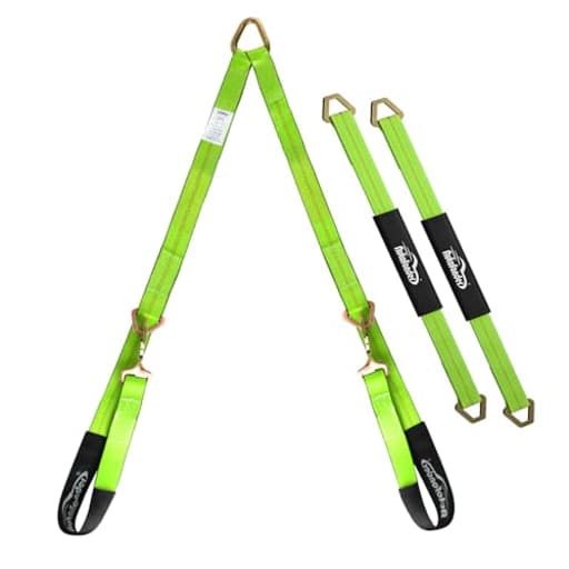 V-Bridle Strap 2" x 4' w/Snap Hooks w/Cordura Sleeve and 2 Pack 2"x 36" Axle Straps, D Ring Middle, for Car Hauler, Rollback, Flat Bed, Tow Truck, Wreck & Recovery