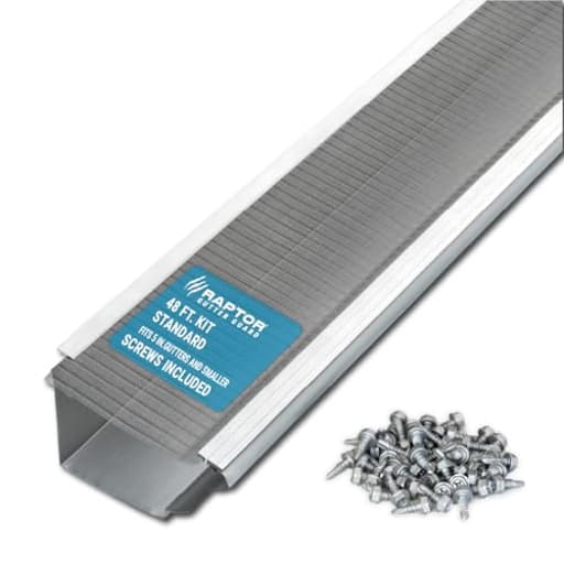 – 48 FT. (Nominal) Contractor Grade Stainless Steel Micro-Mesh Gutter Guard Kit with Screws Included. Fits 5 in. Gutters and Smaller. DIY-Friendly.