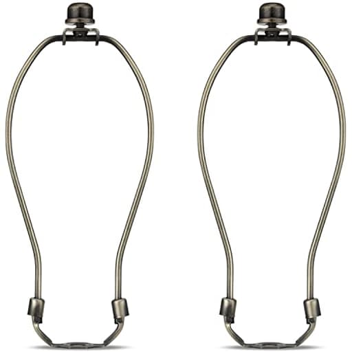 8 Inch Lamp Harp Holder Kit with Finial and Detachable Light Duty Saddle Base, Set of 2 DIY Lighting Accessories Horn Frame Lampshade Bracket for Table and Floor Lamp