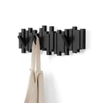 Sticks Wall-Mounted Coat Rack Rail Hook with 5 Retractable Pegs – Modern, Space-Saving Storage Organizer, Black