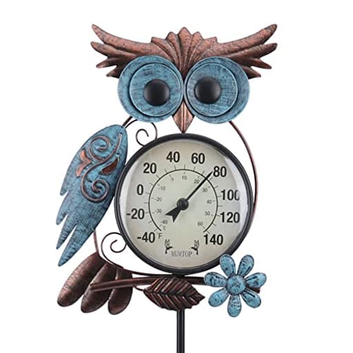 Outdoor Thermometer, 42 Inch Metal Owl Garden Stake Outside Wall Thermometer for Patio, Yard and Garden