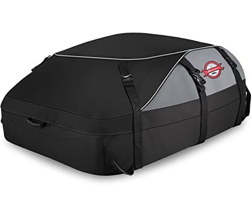 Car Rooftop Cargo Carrier Roof Bag, 20 Cubic feet Waterproof Roof Cargo Carrier fit car with/Without Luggage Rack - Vehicle Soft Shell Roof Cargo Box with Tie-Down Strap, Safety Hook