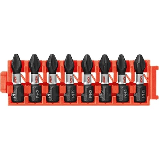 8-Pc Impact Tough Phillips P2 1" Insert Bits with Clip
