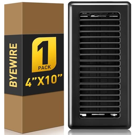 4x10 Floor Register, Black Vent Cover 1 Pack, Heavy Duty Steel Walkable Floor Vents, Floor Register Vents with Easy Adjust Air Supply Lever, Rust Proof Finish Registers Grilles & Vents for Home Floor