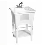 Utility Sink for Laundry Room and Garage, Freestanding Laundry Sink for Garage or Kitchen, Indoor & Outdoor Utility Tub with Pull-Out Faucet, Towel Bar, 24" W x 24" D x 36.75" H, White