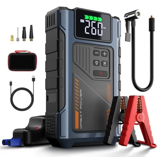 Car Battery Charger Jump Starter with Air Compressor, 4000A Jumper Box for Car Battery Portable Booster Jump Pack, 12V Jumpstart Combo 150PSI Tire Inflator Air Pump