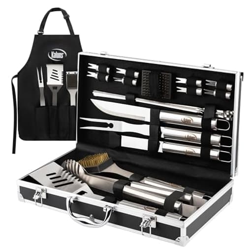 Grilling Accessories, Gifts for Men Christmas Grilling Gifts for Dad, Heavy Duty Stainless Steel BBQ Grill Tools Set for Outdoor Grill with Aluminum Case and Apron, Birthday Gifts for Men Dad