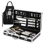 Grilling Accessories, Gifts for Men Christmas Grilling Gifts for Dad, Heavy Duty Stainless Steel BBQ Grill Tools Set for Outdoor Grill with Aluminum Case and Apron, Birthday Gifts for Men Dad