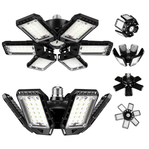 LED Garage Lights Bulb 2 Pack 180W 18000LM 6500K Led Shop Light with 6 Plus 1 Deformable Panels Basement Barn Ceiling Lights for E26/E27