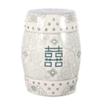TBL1013C Double Happiness 18" Chinoiserie Ceramic Drum Indoor/Outdoor Garden Stool Bohemian, Coastal, Classic, Cottage, Traditional, Patio, Garden, Bathroom, Living Room, Gray Blue/White
