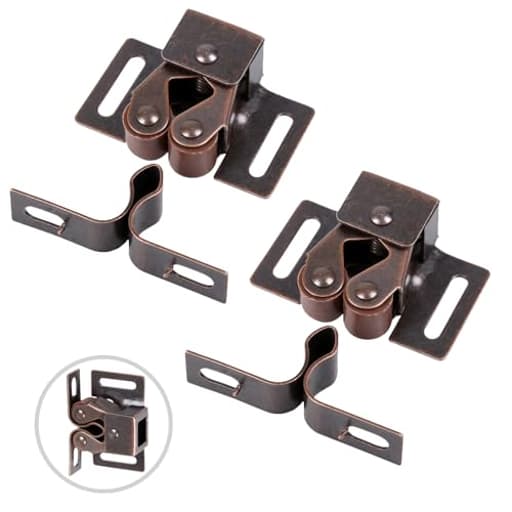 2 Pack Cabinet Latch Double Roller Catch for Cupboard Closet Cabinet Door Latches and Catches, Bronze