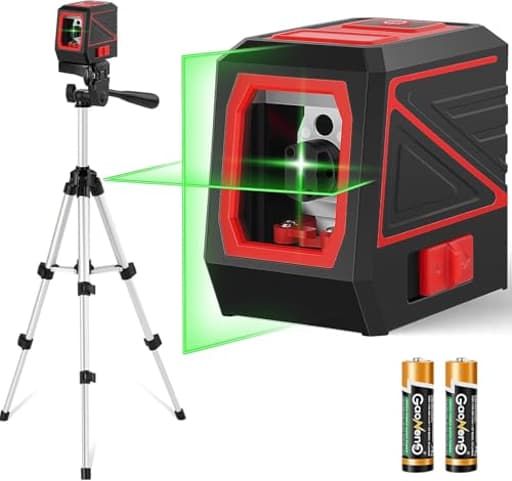Professional Laser Level with Tripod, 100Ft Green Cross Line Laser for Pipe Alignment, Utility Marking, Construction Layout, Picture Hanging & Tile Installation - Self-Leveling with Battery Included