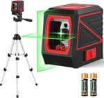 Professional Laser Level with Tripod, 100Ft Green Cross Line Laser for Pipe Alignment, Utility Marking, Construction Layout, Picture Hanging & Tile Installation - Self-Leveling with Battery Included
