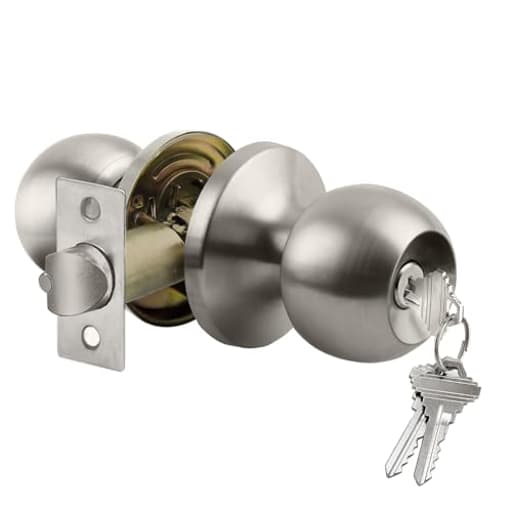 Keyed Entry Door Knob with Lock, Interior and Exterior Door Lock, Standard Ball, Satin Nickel