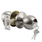 Keyed Entry Door Knob with Lock, Interior and Exterior Door Lock, Standard Ball, Satin Nickel