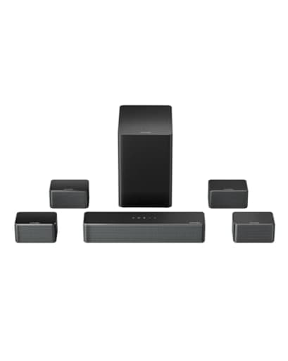 7.1ch Soundbar with Wireless Subwoofer, Virtual Surround Sound System for TV, App Control, 410W Peak Power, Sound bar for TV, 4 Wired Surround Speakers, Home Theater Sound System Poseidon D70