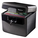Black Fireproof and Waterproof Safe, File Folder and Document Box with Key Lock, Ex. 14.3 x 15.5 x 13.5 inches, HD4100