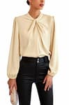 Women's Dressy Blouse Slim Fit Solid Workwear Shirt Twist Front Top for Office Work Business Apricot M
