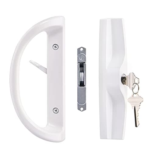Sliding Patio Door Handle Set with Key Cylinder and Mortise Lock, Full Replacement Handle Lock Set Fits Door Thickness from 1-1/2" to 1-3/4", 3-15/16” Screw Hole Spacing, Reversible Design